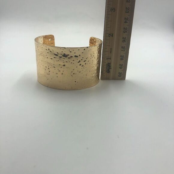 18K Gold Plated Women's Wide Cuff Bracelet Textured Look Bold Statement - Picture 12 of 12